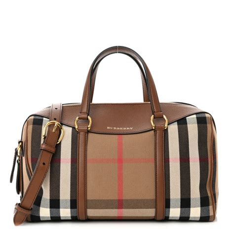 BURBERRY House Check Medium Alchester Bowling Bag Tan .